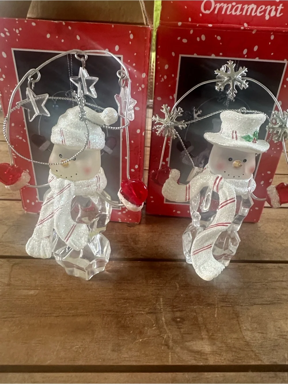 Ann Crittenden Swan Acrylic Ice Cube Snowmen Christmas Tree Ornaments (2)